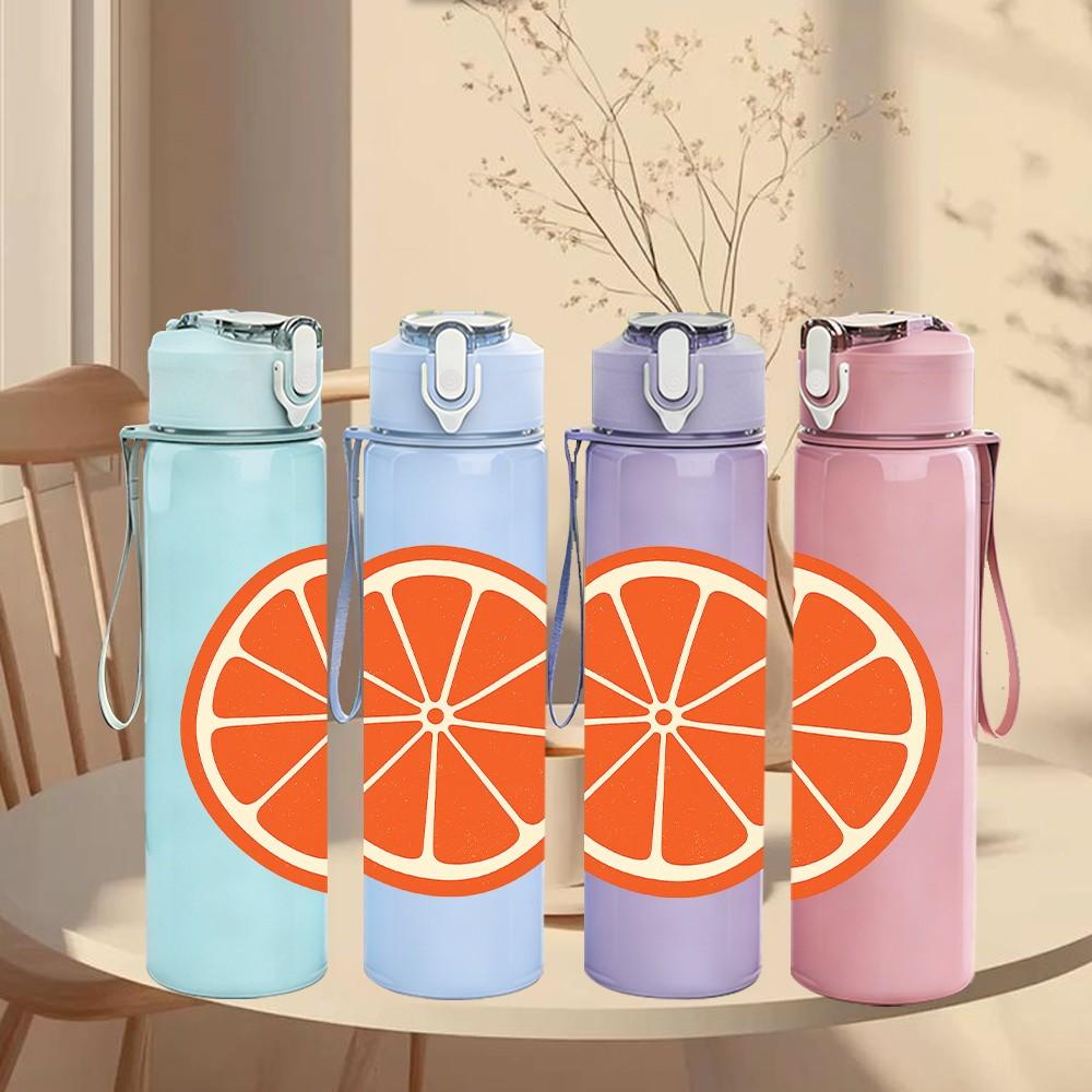 1PC Fresh Orange Slice Fruit Minimalist 750ml Color Plastic Sports Water Bottle Leakproof Flip Straw Lid Suitable for Sports Office Home Use