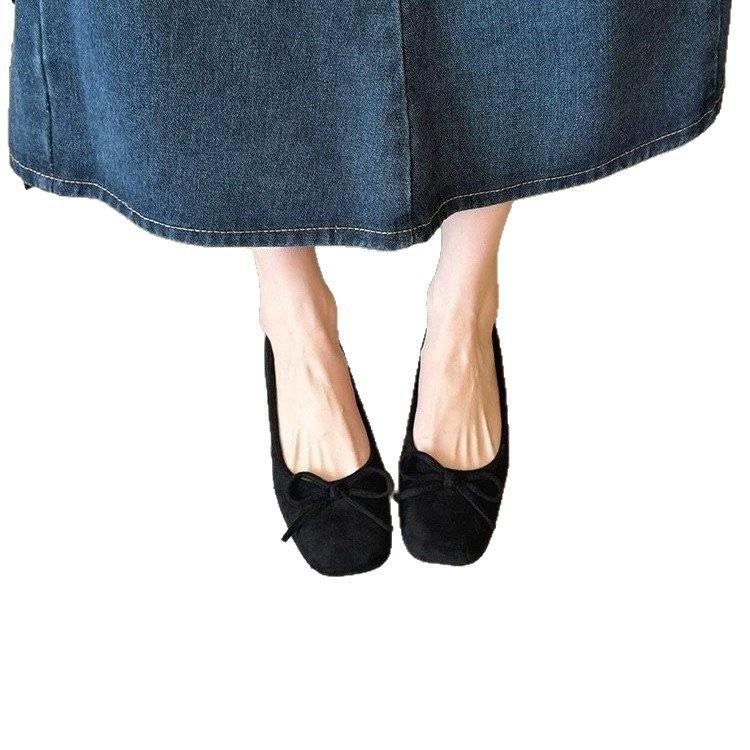 Yellow Single Shoes Women's 2025 New Summer Soft-soled French Evening Bow Flat-bottomed Super Fire Ballet Shoes