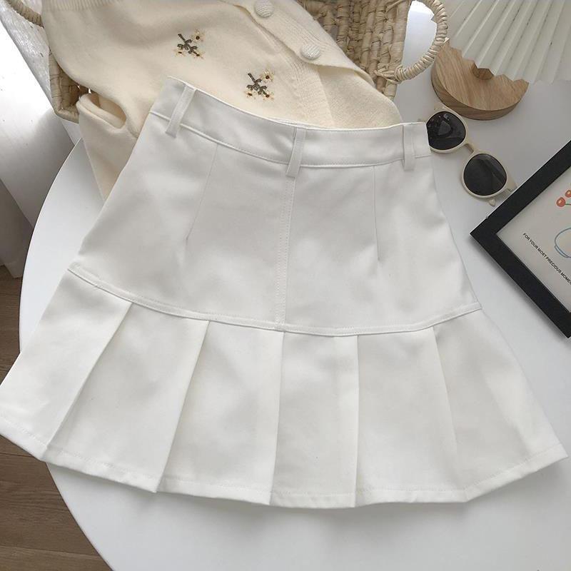Fashion Pleated Skirt Women Y2k Harajuku White Pencil Skirt Uniforms Safety Pants Summer Solid Color Casual Mini Kawaii Skirt