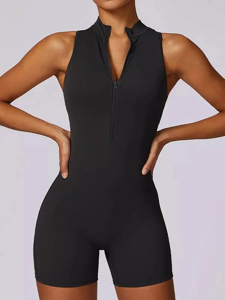 Sport Rücken Yoga Jumpsuit Reißverschluss Nude Tights Fitnessanzug