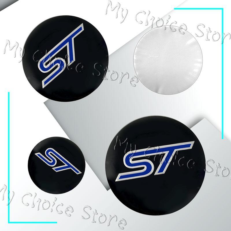 4Pcs 56mm Car Styling ST Logo Emblem Wheel Center Hub Cap Rim Hub Dustproof Cover Sticker For Ford ST Fiesta Mustang Shelby GT