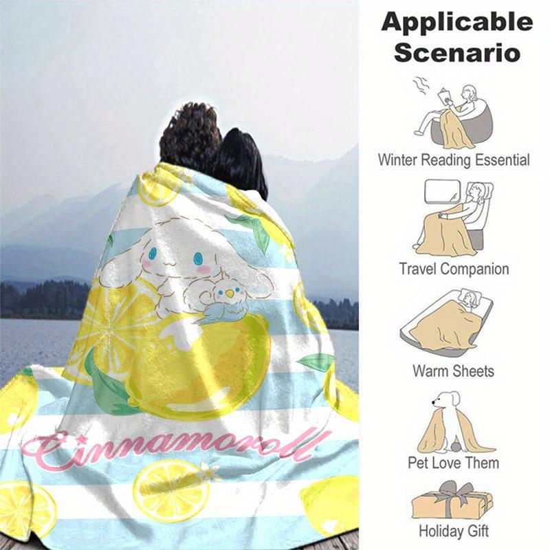 1pc, Sanrio Cute Cinnamoroll Lemon Home Decor Blanket: Perfect Gift for Bedroom, Living Room, Travel, Camping, Car, Beach, Office Nap. Soft Flannel Th