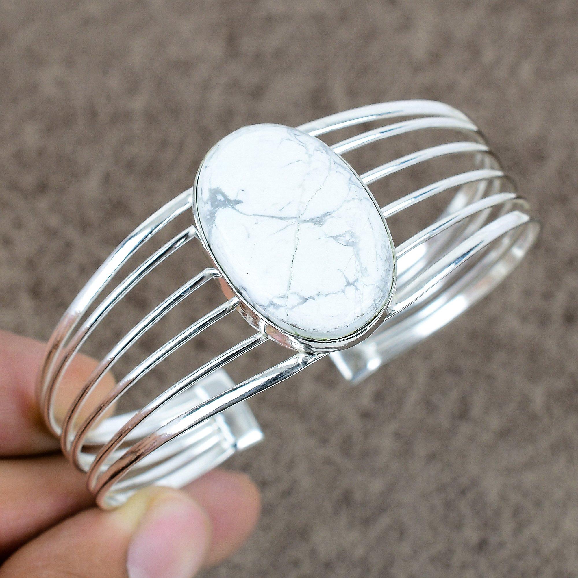 

Howlite Jasper Gemstone Handmade 925 Sterling Silver Cuff Bangle Adjustable KKG-184