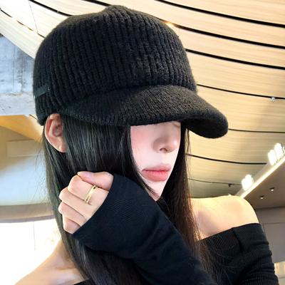 Autumn and Winter Flat Top Knitted Cap Female Equestrian Hat Wool Hat