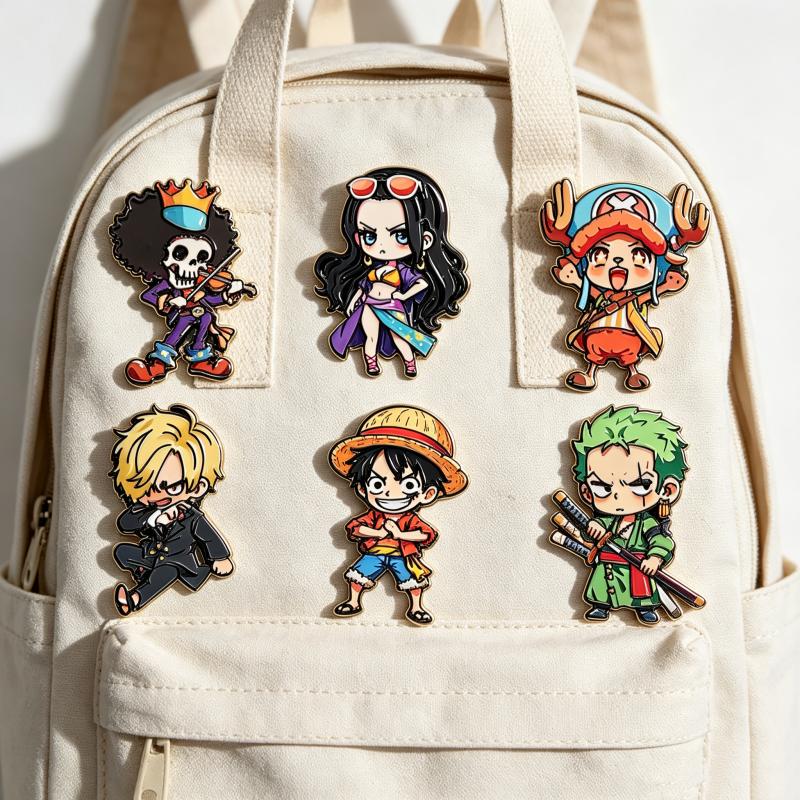 6PCS Cartoon Luffy Zoro Chopper One Piece Metal Brooch Backpack Decor Pin Clothing Hat Jewelry Gift