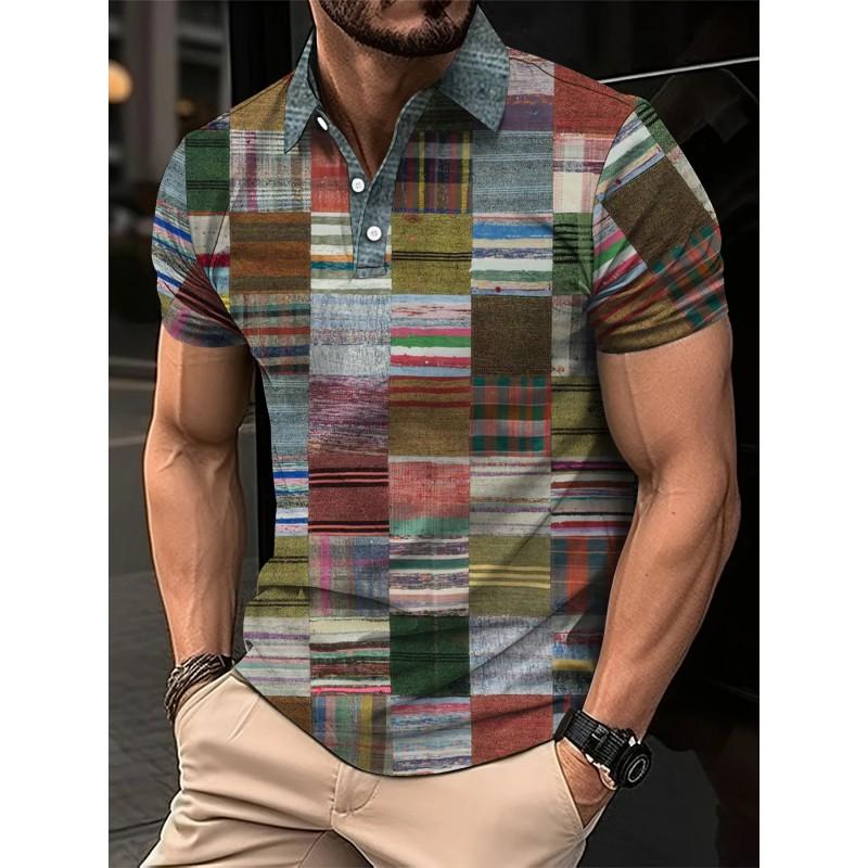 Mens Oversized Retro American Style Polo Shirt With 3D Digital Print Pique Cotton Breathable Comfortable Casual Wear