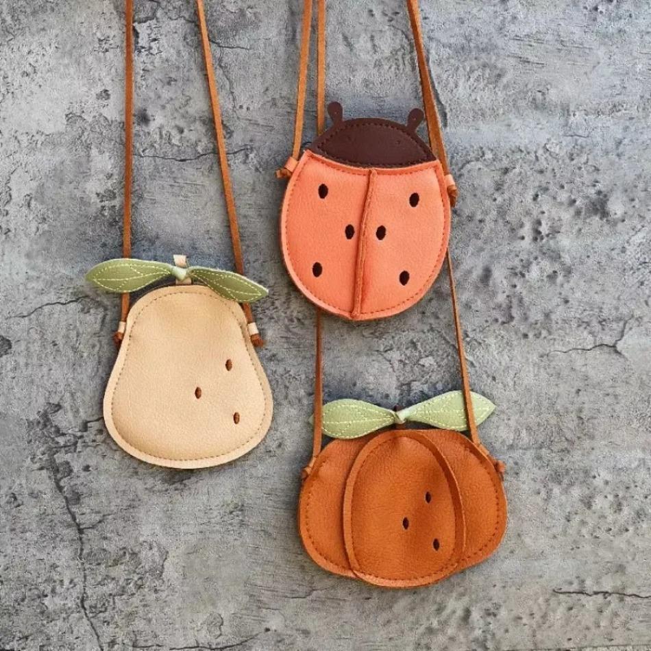1Pcs Cute Cartoon Children Bags Girls Pear Small Crossbody Bag Mini Pumpkin/Ladybug Handbag Shoulder Bag For Storing Small Items