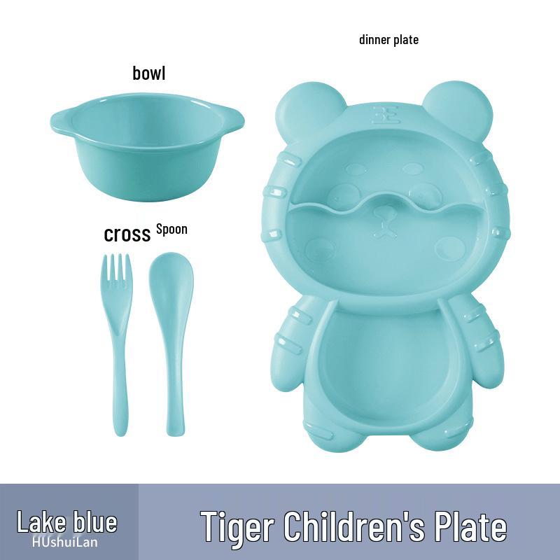 Cute Cartoon Kids' Divided Plate & Feeding Set: 4-Piece Infant Bowl, Spoon & Fork