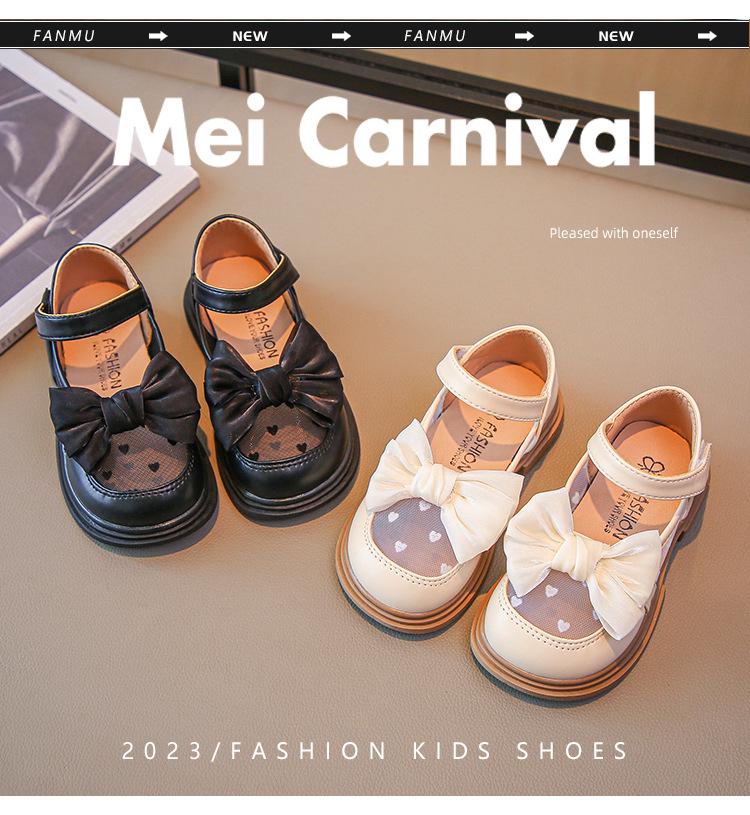 Girls' 2025 Spring/Summer Leather Bow Princess Shoes - Breathable Mesh Fashion Sneakers