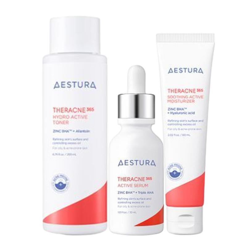 AESTURA Theracne365 Acne Care Skincare Set (Hydro Active Toner 200ml + Active Serum 30ml + Moisturizer 60ml)