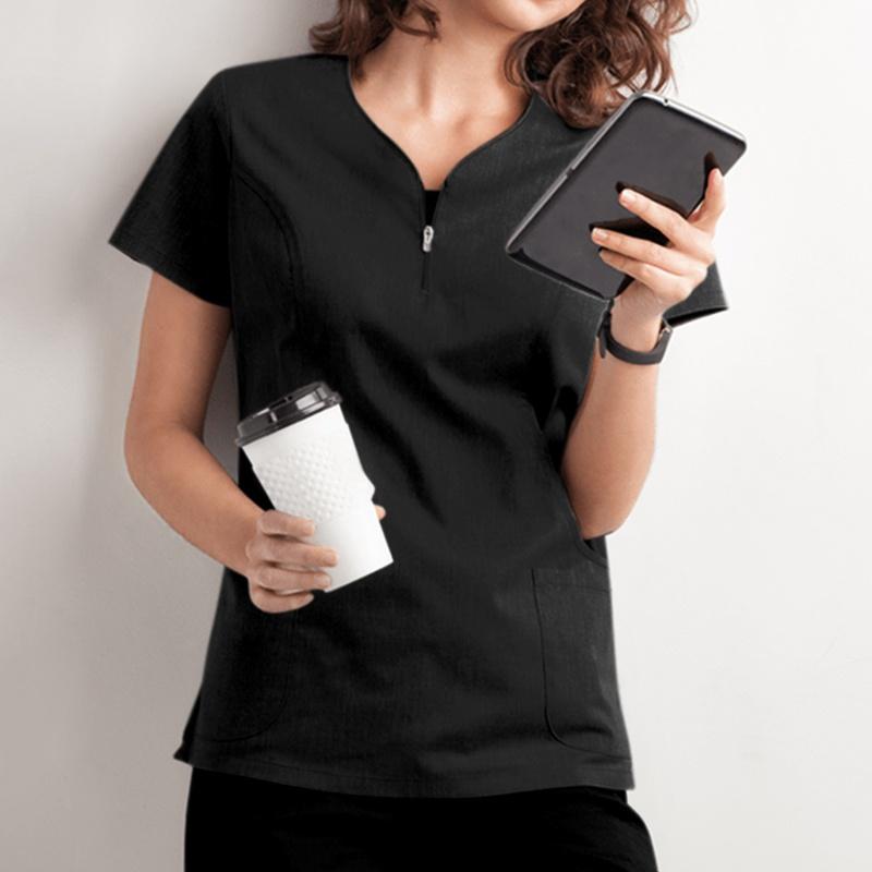 Nurse Uniform for Men Women Nursing Short Sleeve V-neck Blouse Scrubs Tops with Pocket Working Protective Clothes