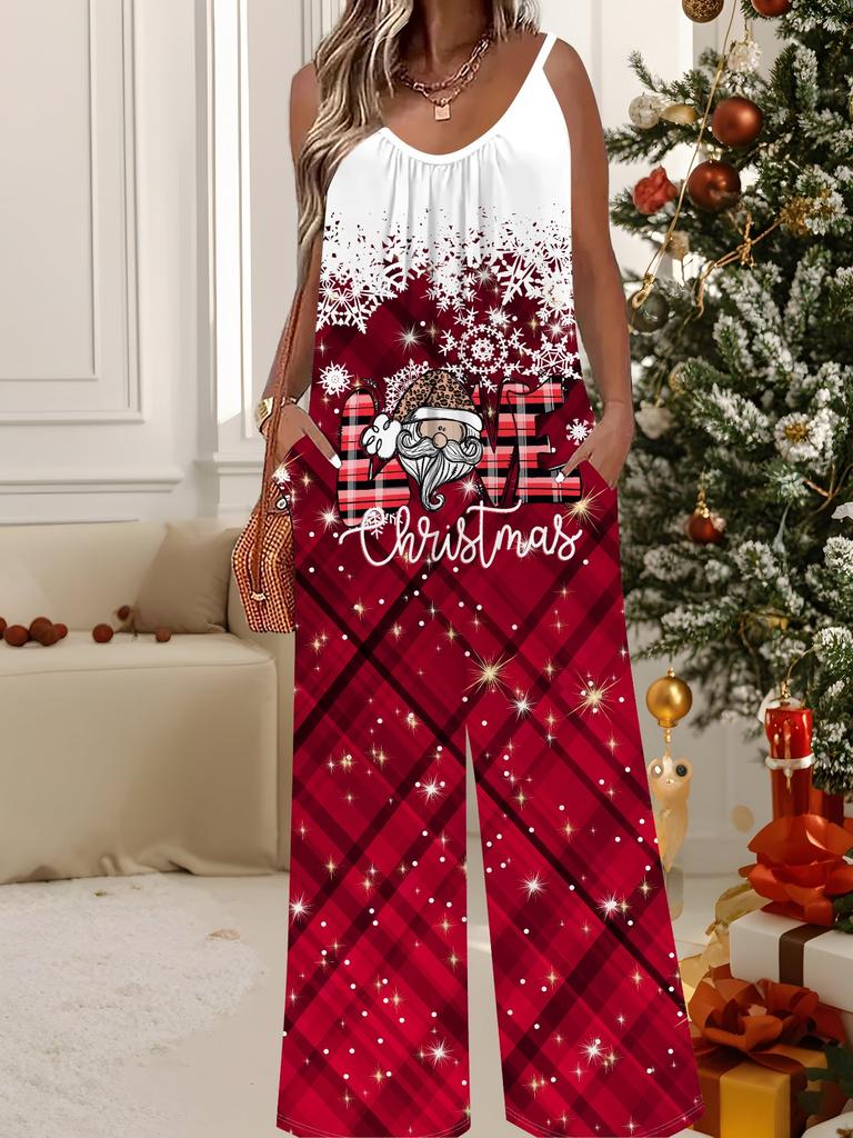 Women's Fashion Jumpsuit, Plus Size Clothing Daily Casual Fashion Wear, Graphic Christmas Printing Design, Party Parties, Christmas Clothing