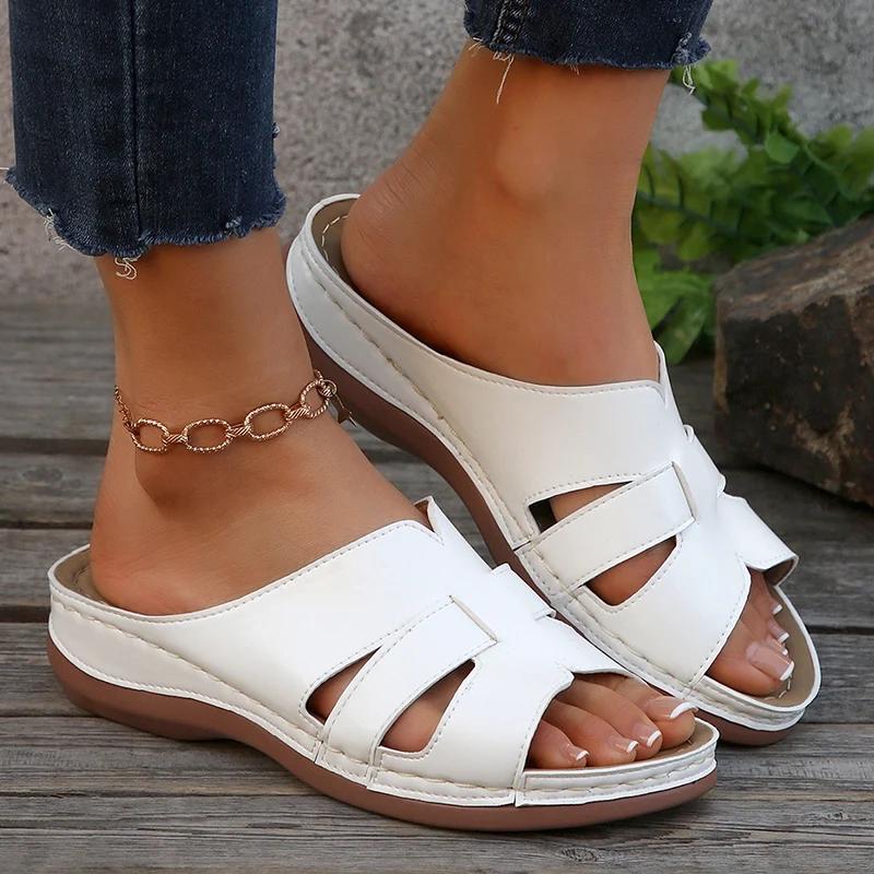 Fashion Lightweight Women's White Wedge Slippers 2025 Summer Comfort Platform Sandals Woman PU Leather Anti Slip Beach Slides Plus Size