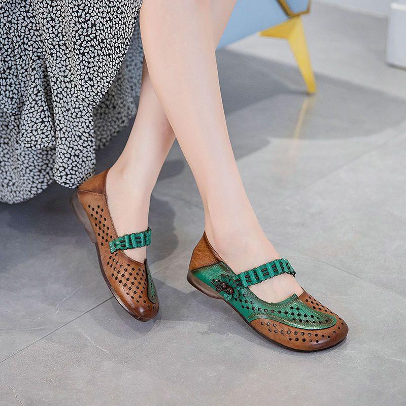 Women's Leather Shoes Spring and Autumn Flat Mom Shoes Non-slip Large Size Soft Bottom Cow Reinforced Sole Single Shoes