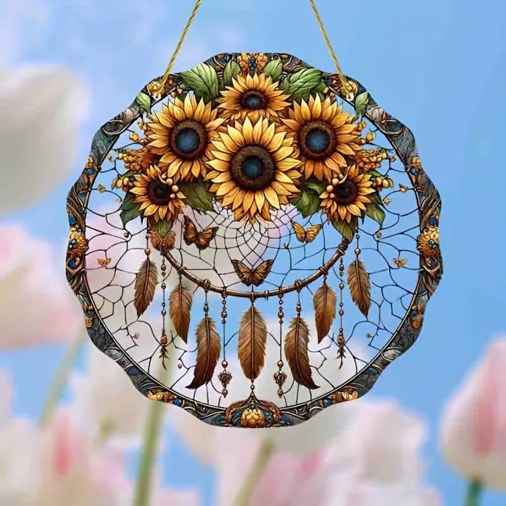 Sunflower Sun Catcher. Colored glass decor for window, garden & room. Perfect housewarming or birthday gift.