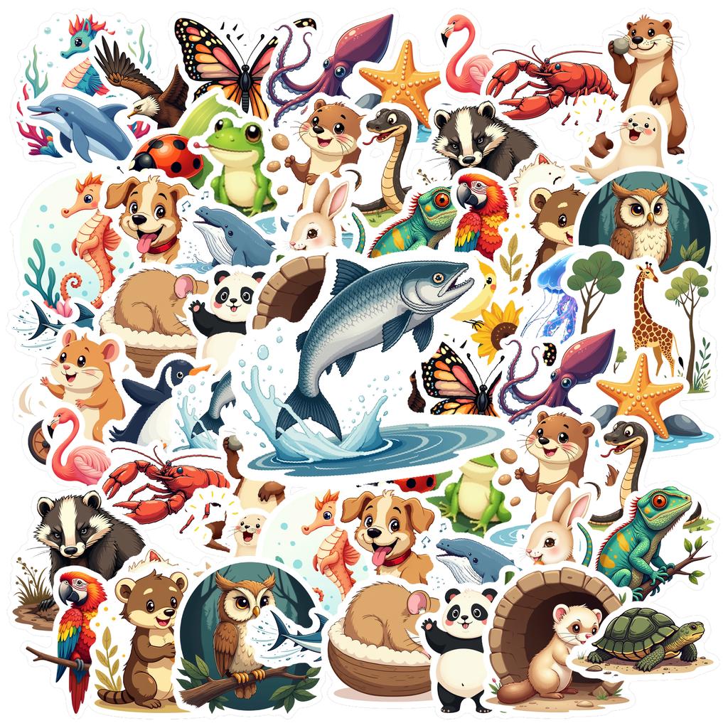 35-70pcs Animal World Stickers From Sea To Land Adorable Stickers Diy Travel Luggage Fridge Laptop Graffiti Sticker