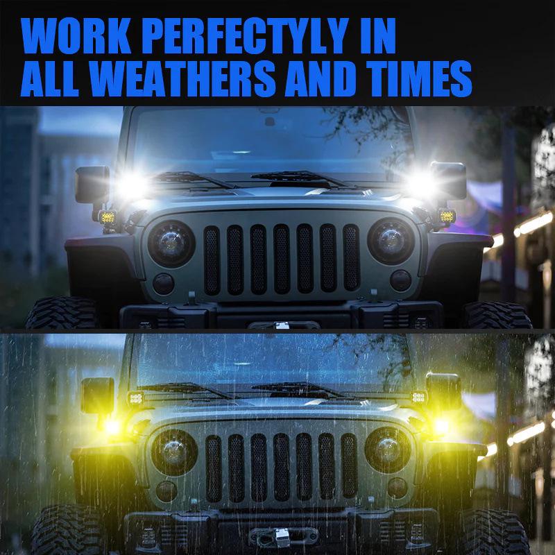 Dual Color Auxiliary Flood Lights with Bracket for 2018+ Wrangler JL JLU - White/Yellow