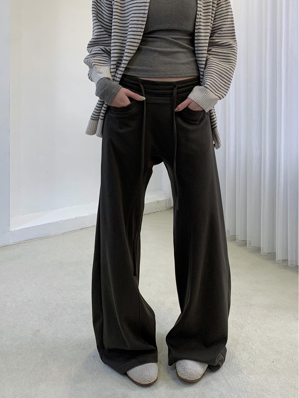 

3L Women s Oblique Cut Drawstring Sweatpants - Loose Drape Silhouette, Straight Leg, Casual Long Pants 8171. Medium серый/зелёный