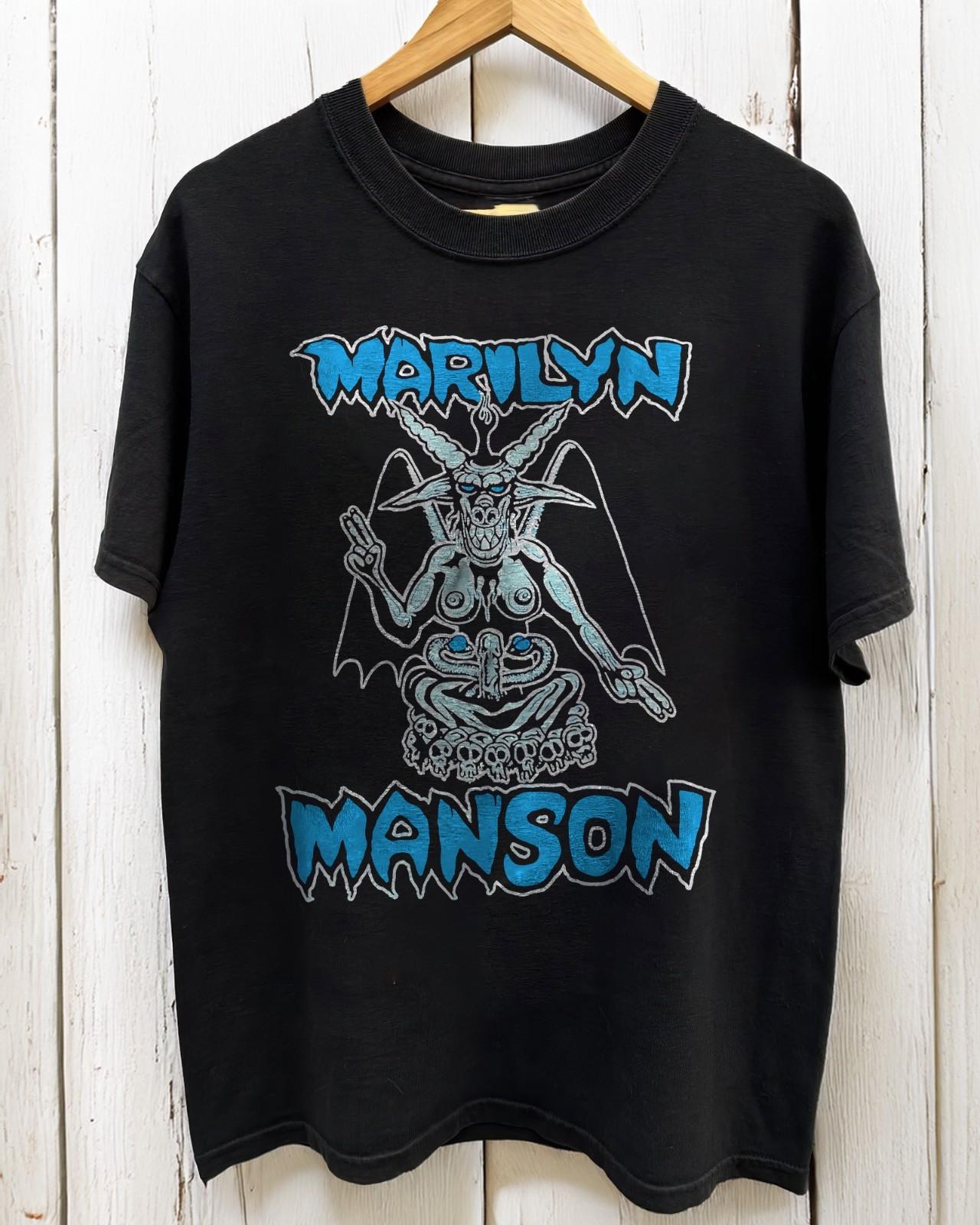 MARILYN MANSON SANTA Heavy Cotton Black Unisex T-shirt Size S-5XL S