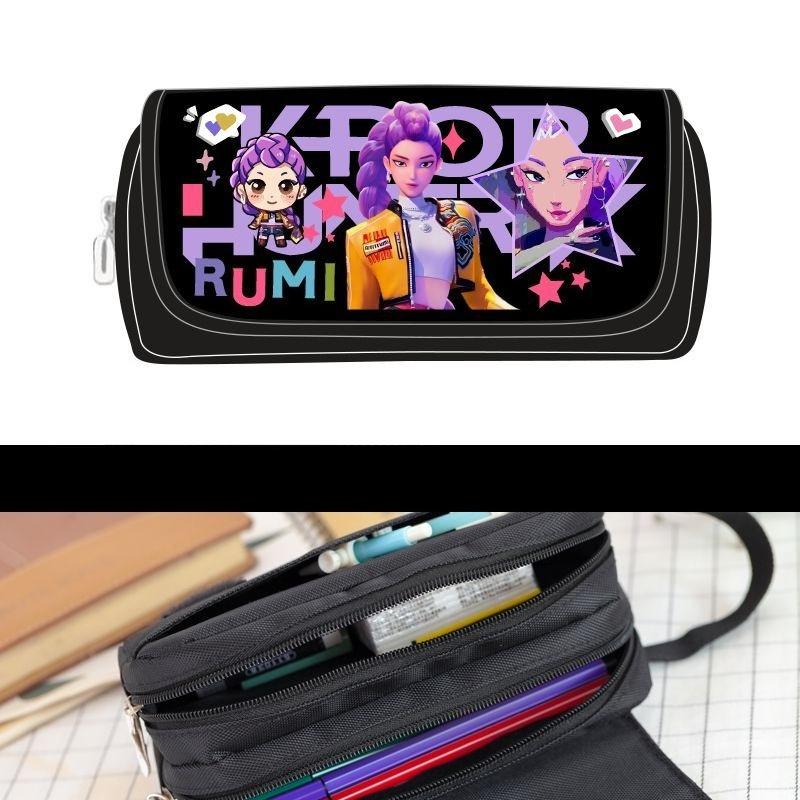 Demon Hunters Anime Kids Pencil Case Printing Cartoon Rumi Mira Zoey Student Stationery Bag