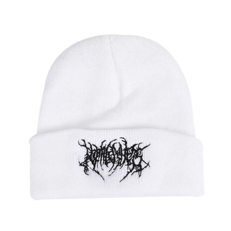 New Gothic Street Punk Friends Embroidery Autumn Winter Warm Men's Spandex/Cotton Jacquard Ski Knitted Hat 48-50cm Head