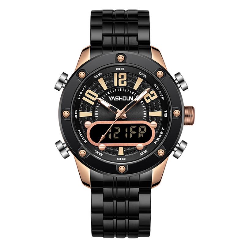 Yashidun Men s Luminous Dual Display Waterproof Quartz Watch with Steel Band