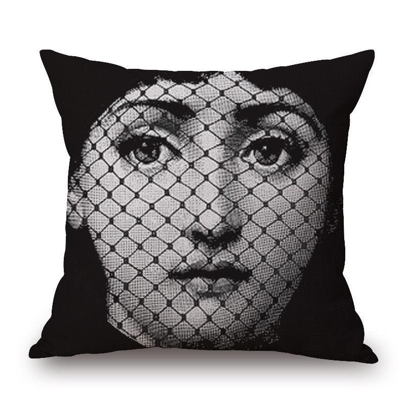 Unique Linen Vintage Piero Fornasetti Face Throw Pillow Case With Artistic Face Illustration