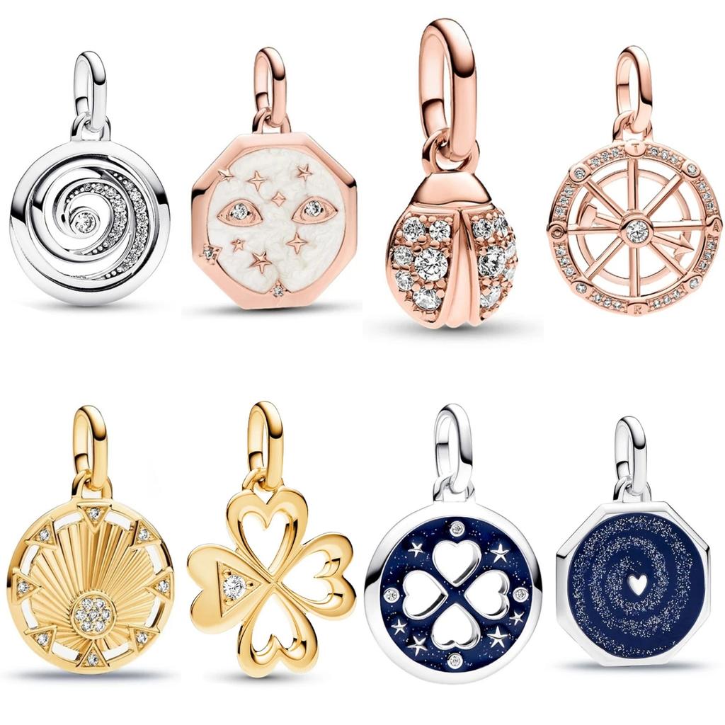 Neue Kupfer Me Serie Gekettetes Vierblättriges Kleeblatt Kompass Blaues Herz Vortex Charm Passend für Original Armband Anhänger