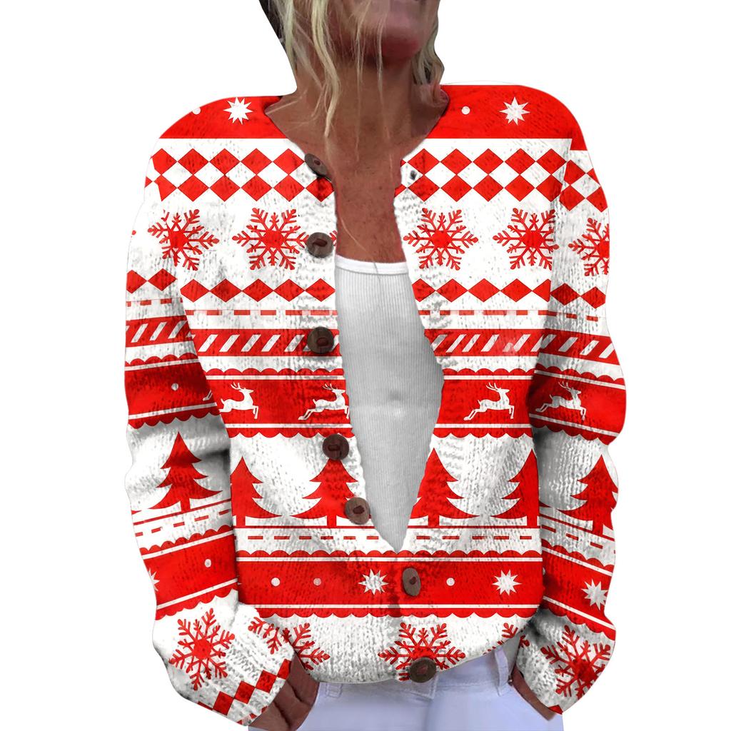 LLL-YK01 Christmas Crew Neck Cardigan Sweater 3D Printing