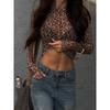 Leopard Print Mesh See-through Top Long Sleeves Leopard Print Mesh See-through Long Sleeves T-shirt for Women