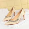 Elegant Party High Heels Pointed Toe Satin Rhinestone Stiletto Pumps Women Shoes