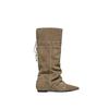 Cowhide Version~ Inner Height-increasing Suede Western Boots Retro Pointed Foldable Two-wear Boots Female Versatile Pleated Knight