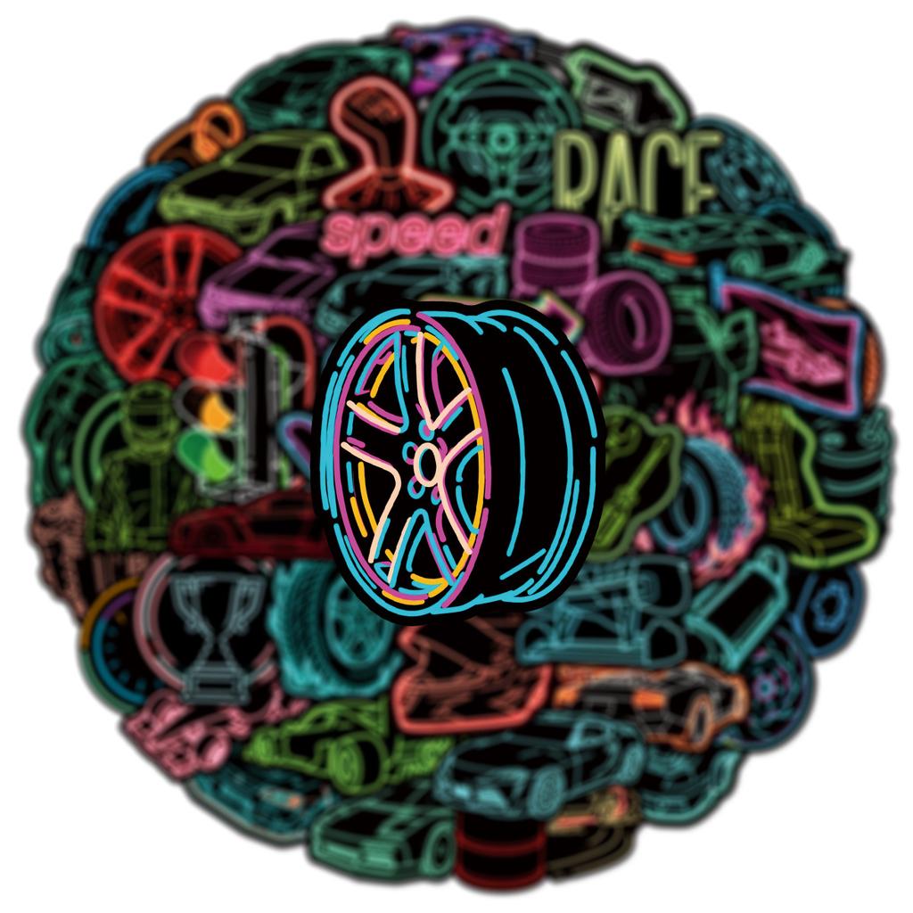 50PCS Neon Lights Racing Car Graffiti Stickers DIY Luggage Scooter Refrigerator Car Motorcycle Helmet Stationery Stickers