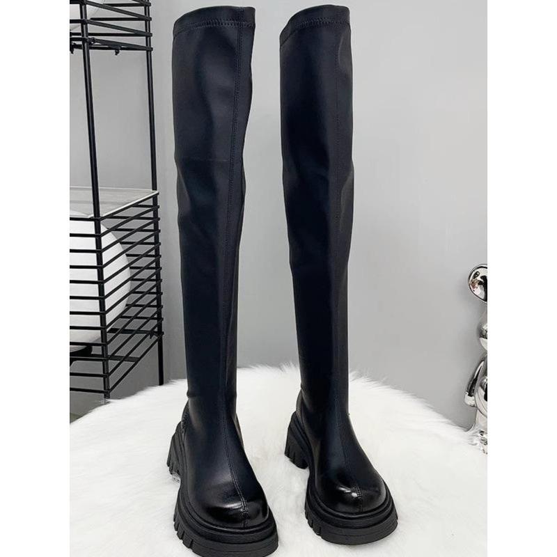 Knee boots New boots Thick-soled knight boots Fleece elastic boots Skinny boots Long boots