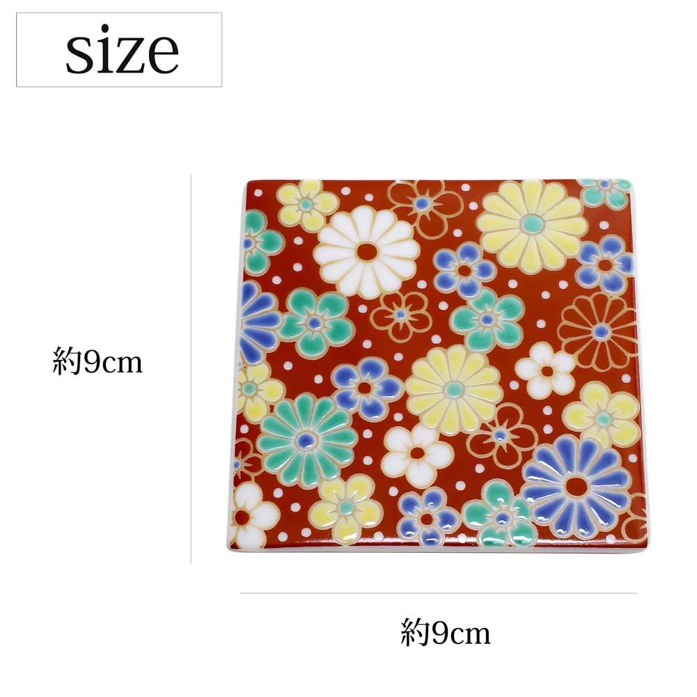 Made in Kutani Kutani Gosai ceramic square flat auspicious plum and chrysanthemum wedding grand opening Japan, ware, (five colors), porcelain,