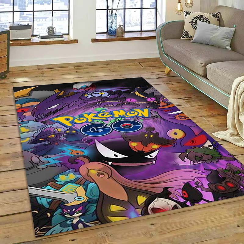 New ModelPokémon Gengar Themed XXL Rug Cool Gengar Patterns with Vivid Colors Dynamic Styles Designs Soft Floor Mat for Bedroom