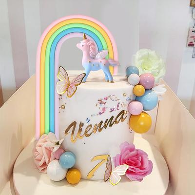 Rainbow Cake Topper for Kids Girls Birthday Cake DIY Decoration Baby Shower Wedding Cake Dessert Decor Unicorn Party Supplies