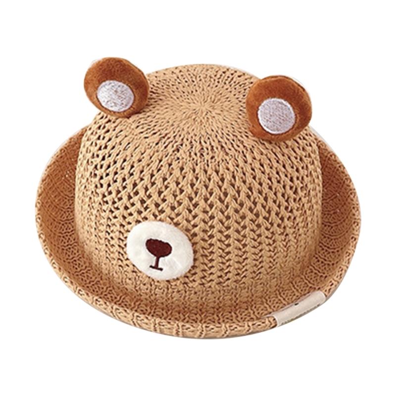 

Toddler Straw Hat for 6-18 Months Baby Boys Girls Sun Protective Hats Cute Bear Ear Decorations Beach Hat Accessory 1 светло-коричневого