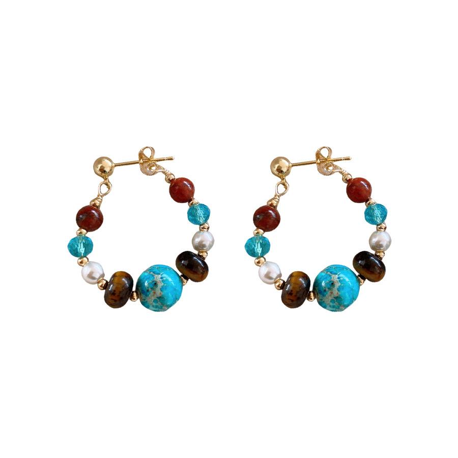 Ethnic Style Faux Turquoise Earrings Water Droped Textured Beaded Earringdrop Ear Jewelry Accessory Irregular Stone