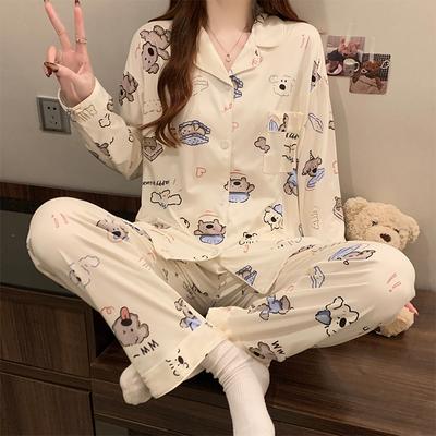 Harajuku Cute Happy Puppy Women Pajamas Fashion Cartoon Print Sleepwear  Milk Silk Cartoon Print Lounges