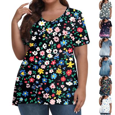Modă Femei Casual Pulover cu Gât în V Mânecă Scurtă Mărime Mare Tricou Imprimat Top