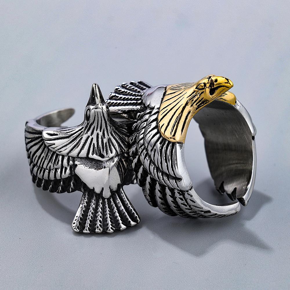 Vintage Stainless Steel Flying Eagle Ring Punk Biker Jewelry Unique Animal Rings For Men Women Fashion Gifts