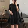ZANZEA Women Casual Round Neck Solid Color Half Sleeve Dress