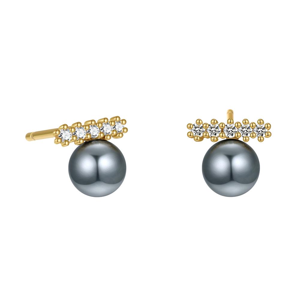 S925 Sterling Silver Inlaid CZ Gray Pearl Earrings for Women 2025 New Style Simple Unique Temperament Ear Accessories