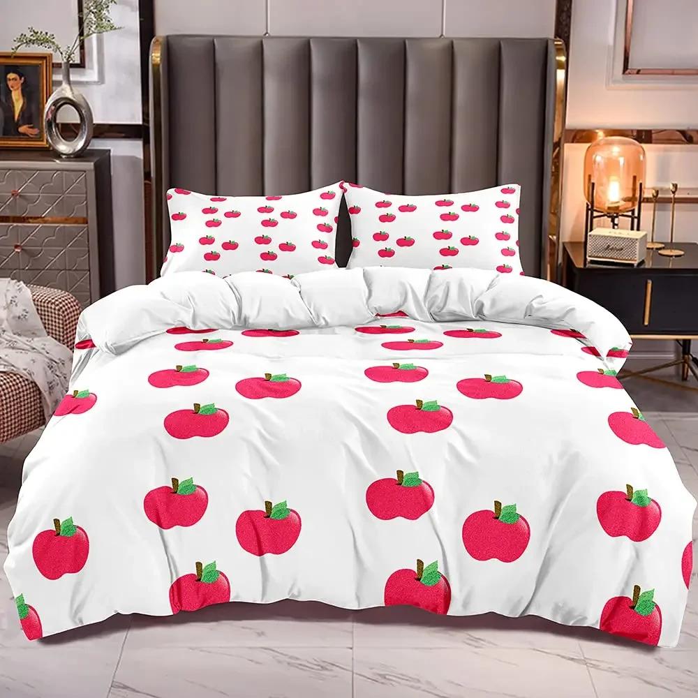 Comforter Red Apple King Queen Sweet Fruit Patterned Bedding Set For Kids Pink Plant Polyester Comforter