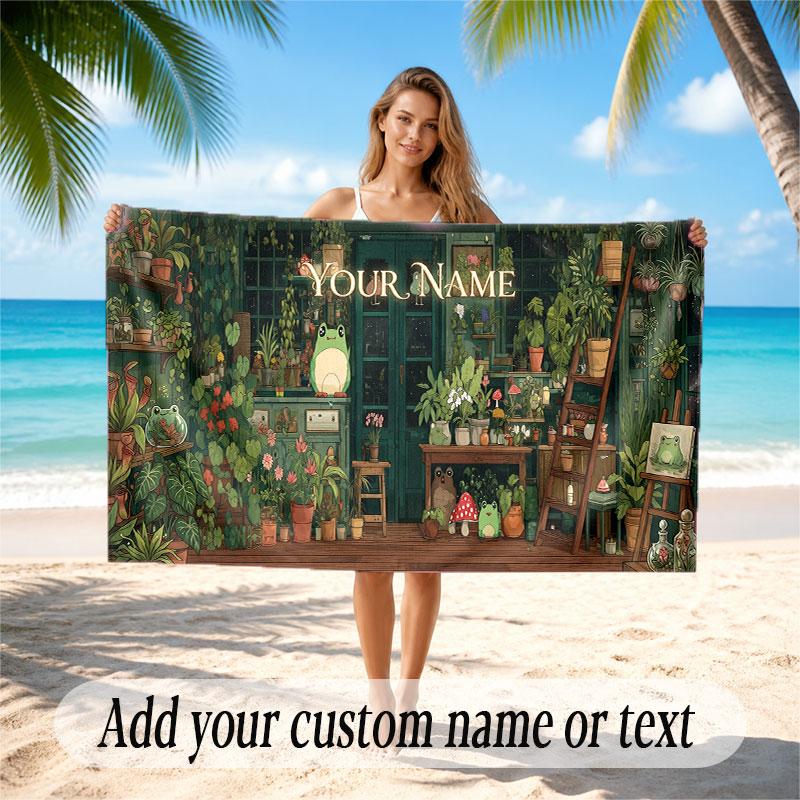 Floral Garden Theme Soft Beach Towel Personalized Custom Name Text Towel Portable for Beach Pool Travel