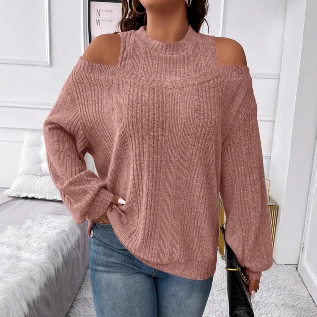 2025 Women's Casual Solid Off-Shoulder Knit Top - European/American Autumn & Winter Fashion