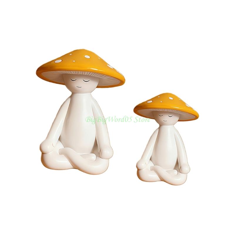 24TE Resin Meditations Mushroom Figurine Garden Mushroom Decors Statue Sculptures