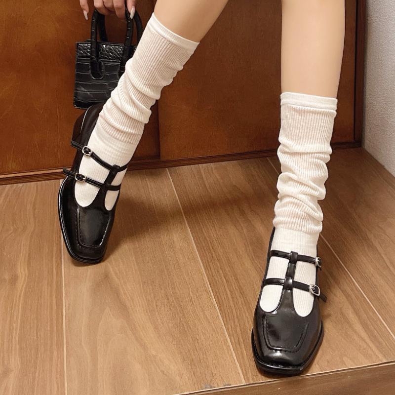 

Fashion 2025 New Style Spring Autumn Women Double Buckle Shoes Leather Square Head Square Heel Solid Women s Shoes Zapatos Mujer 35 чёрный