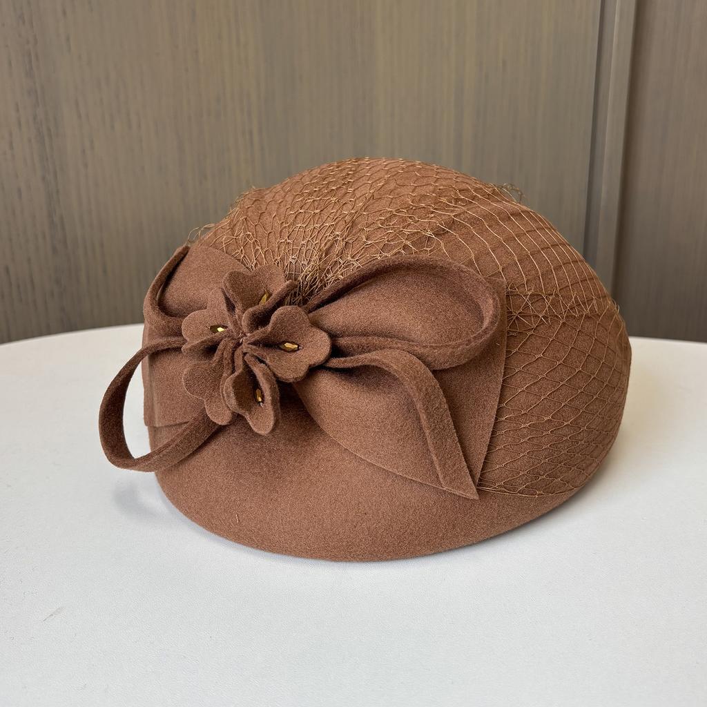 French Elegant British Retro Mesh Bud Hat Wool Top Hat Wedding Dress Banquet Bridal Headgear Stewardess Hat